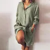 Casual Dresses Women's Pure Color Cotton Shirt Dress White Long 2023 Spring Summer Fashion Beach Lady Clothing