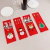 Conjunto de talheres de natal faca e garfo decoração saco de feltro dos desenhos animados festa festival saco de talheres p88