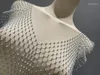 Women's T Shirts Crystal Beading Shiny Vest Top Party Club Sexy Hollow Out Diamonds Stamping Camis Winky Sleeveless Shirt