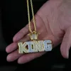 Collana con ciondolo da uomo Hip Hop Iced Out Diamond King Letter placcato in oro argento con catena a corda