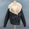 Pele masculina pele falsa pele feminina falso inverno curto preto jaqueta de couro feminino gola real moto pele de carneiro shearling casaco MJF-SJ-14Women's L230913