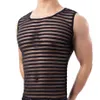 Herren-Tanktops, horizontale Streifen-Weste, atmungsaktiv, transparent, Charakter, elastisches Nylon, modisch, horizontaler Streifen, Narr249Y