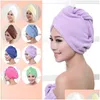 Bonnets de douche Cheveux Turban Serviette Femmes Super Absorbant Cap Séchage Rapide Microfibre Sec Salle De Bain Coton 60X25Cm Dc034 Drop Delivery Home Dhon5