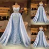 Hemelsblauw Zeemeermin Prom Dress 3D Bloemen Applicaties Strapless Kralen Avondjurken Verjaardagsfeestje Speciale Gelegenheid Gowns293G