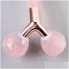 Rosto massageador beleza facial cuidados com a pele masr 3d jade rolo levantamento ferramenta de emagrecimento pedra natural cristal rosa rosa quartzo anti envelhecimento gota dhc4l