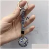 Fantasi Strass Rhinestone Keychain Högkvalitativ läderband Crystal Ball Car Charm Pendant Nyckelring för kvinnor Drop Leverans