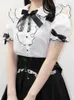 Blouses Femmes Japonais Sweet Lolita Mode All Match Femmes Été Y2K Esthétique Bow Bow JK Chemises Kawaii Patchwork Tops Blusas