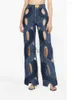 Jeans da donna Jeans da donna Streetwear Scava fuori per le donne Casual Criss Cross Pantaloni a zampa dritta in denim INS Pantaloni a gamba larga x0914