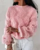 Женские свитера, женские модные однотонные топы с круглым вырезом, осень-зима, элегантный пушистый дизайн с кисточками, свитер с длинными рукавами