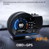 AP-6 hud mais novo head up display display automático obd2 gps carro inteligente hud medidor digital odômetro alarme de segurança wateroil temp rpm214d