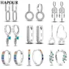 Hapour 925 Silver Women Hoop örhängen Fashion Pendientes gåva för kvinnlig tjej mousserande Pave Cz U Heart Shape Star Moon Earring