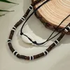 Wood Beads and Rope Chain with Shell Short Choker Necklace for Women Trendy Layered Beaded Chain on the Neck Accessories Fashion