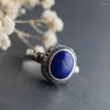 Clusterringen ingelegd natuurlijke Lapis Lazuli Thaise zilveren ring Dames Vintage 925 Sterling Factory Direct