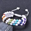 6mm Pierre Naturelle Howlite Trois Couches Bracelet Tressé 3 Rangées Yoga 7 Chakra Guérison Pierres Précieuses Bracelets De Perles pour Hommes Femmes Bijoux