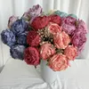 Decorative Flowers Artificial Peony Bouquets Wedding Bride Burn Edge Orange Blue Peonys Home Bedroom Simulation Silk Bouquet Decoration