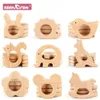 Teethers Toys 1pc Baby Teether Wooden Food Grade Cartoon Animals DIY Kids Teething Necklace Nursing Toy Natural Beech Wood Rodent 230914