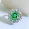 Anelli a grappolo di lusso in argento 925 gioielli fiore matrimonio verde cristalli Paraiba diamante multa per donna regali di fidanzamento