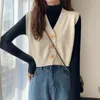 Suéteres femininos Hdspq estilo coreano de malha tops mulheres 2023 outono inverno v pescoço single-breasted colete mulher cor sólida camisola jaqueta