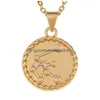 ペンダントネックレスTwee Zodiac Sign Necklace Gold Chain Copper Libra Crystal Coin Pendant