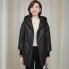 Women's Leather 2023 Real Jackets Women 90% White Duck Down Jacket Hooded Genuine Sheepskin Coat Female Chaqueta Mujer Zjt1