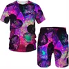 Herrspårar Summer Fashion 3D Printed Butterfly Pattern T-shirt Shorts Street Personlighet Jogging Casual överdimensionerad storlek tvådelar