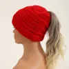 M656 New Autumn Women Knitted Ponytail Hat Solid Color Empty Horsetail Beanie Caps Lady Casual Hats