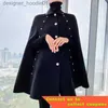 Женская накидка, черная накидка, женское пальто, осень2021, новая свободная шерстяная шаль средней длины, утепленное шерстяное пальто Хепберн 932Y L230914