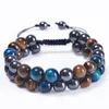 10 mm blaues Tigerauge-Stein-Armband, doppellagig, mit Perlen geflochten, verstellbare Hämatit-Magnet-Armbänder, Armband-Manschette für Herren-Schmuck