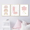 Desenhos animados arco-íris nuvens personalizado nome do bebê berçário cartaz pintura em tela parede arte impressão imagem crianças menina quarto interior decoração casa l01