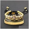 Bangle Luxury Royal King Crown Men Bracelet Stainless Steel Blue Ghost Ball Beads Pyramid Bracelets Bangles For Man Jewelry Drop Deliv Dhw9L