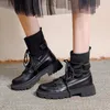 Buty kobiety buty 2023 Nowy jesień brytyjski trend czarne krótkie buty w górę buty swobodne rozciąganie damskie buty platforma Knight Boots 230914