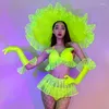 Stage Wear Fluorescence Green Lace Up Bikini Hat Pole Dance Costume Nightclub Jazz Gogo Dancer Party Carnival Rave strój VDB5344