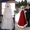 Mantello da sposa economico Mantello da sposa avorio con cappuccio con finiture in pelliccia sintetica alla caviglia Rosso bianco invernale lungo avvolge giacca con cappuccio da sposa273q