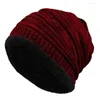 Bérets Hiver Hommes Chapeau Écharpe Mélange Couleur Chemo Chapeaux Femmes Fold Cap Chaud Dames Tricoté Bonnet Velours Wrap Casual Hip-Hop Skullies