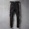 Black Slim Ripped Fashion Brand Jeans Pants Casual Hip Dance Four Season Streetwear Yellow Purple Striped Men Men's276g