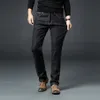 Jeans masculinos 2021 inverno preto fino ajuste elástico denim calças masculino lã grossa para homens grandes e altos tamanho 38 40 42 44 46207v