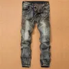 Jeans masculinos calças masculinas emenda jean denim calças motociclista de alta qualidade masculino em linha reta casual designer muitos multi-bolso 2939