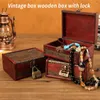 Jewelry Pouches Box Wooden Antique Lock Packaging Display Organizer Dust-proof