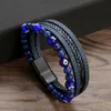 Rétro Oeil De Tigre Perles De Pierre Naturelle Bracelet En Cuir Perlé Multi-couche Wrap Bracelets Bracelet Manchette Bracelet pour Hommes Hiphop Bijoux