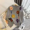 23 Early Autumn New Worn Colorful Flower Pattern Wool Mixed Knitted Sweater for Women