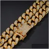Hip Hop Bling Chains Jewelry Men 14K Gold Plated Iced Out Bracelets Necklace Sier Miami Cuban Link Chain 2Cm Drop Delivery Dh8Jm