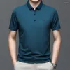 Polos pour hommes été sans trace glace soie col rabattu à manches courtes Polo impression mince affaires décontracté solide élastique hauts