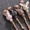 Pacifier Holders Clips＃1PC Crochet Bunny Baby Clip Chain BPa Free Wooden Beads Appease SoOther Clips Born Dummy Holder Nipple 230914