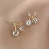 Boucles d'oreilles à clous de tempérament, feuille de cristal de cerisier, strass simples et brillants, beaux bijoux, cadeaux pour femmes