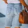 Women's Shorts Riding Denim Summer Street High Elastic Skinny Pants Mid Waist Fifth Washed Sexy Ripped Jeans Women