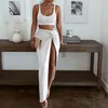 Urban Sexy Dresses Casual European and American Classic Women's Strap Tube Top Long Solid Color High Split Twopiece Suit