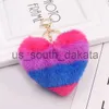 Key Rings 9CM Cute Fluffy Heart Keychains Women's Pom Poms Faux Rex Rabbit Fur Key Chains Girl Bag Hang Car Key Ring Jewelry Accessories x0914