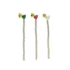 Boucles d'oreilles pendantes rouge vert blanc zircon cubique CZ chaîne de pompon de tennis boucle d'oreille en pierre de coeur coloré pour petite amie cadeau de la Saint-Valentin