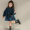 Robes pour filles, robe coréenne à manches longues, couleur unie, Denim, printemps-automne, ample, décontracté, boutons, hauts pour enfants, 230914