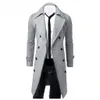 남자 트렌치 코트 패션 브랜드 가을 재킷 롱 윈드 브레이커 남성 고품질 슬림 한 슬림 한 단색 더블 가슴 230914